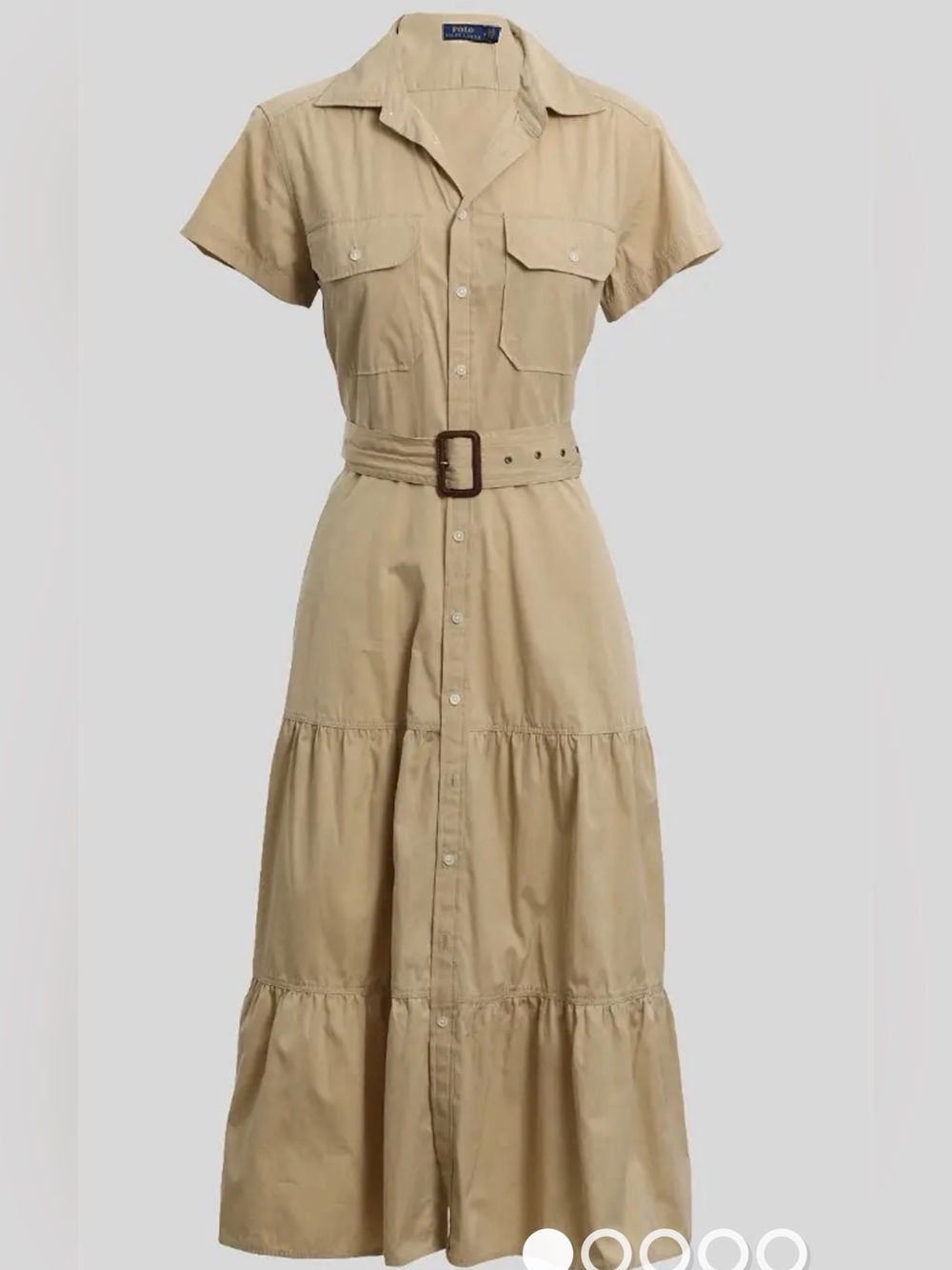 Polo Ralph Lauren Beige Khaki Belted Cargo Shirt Dress Maxi Tiered Timeless!